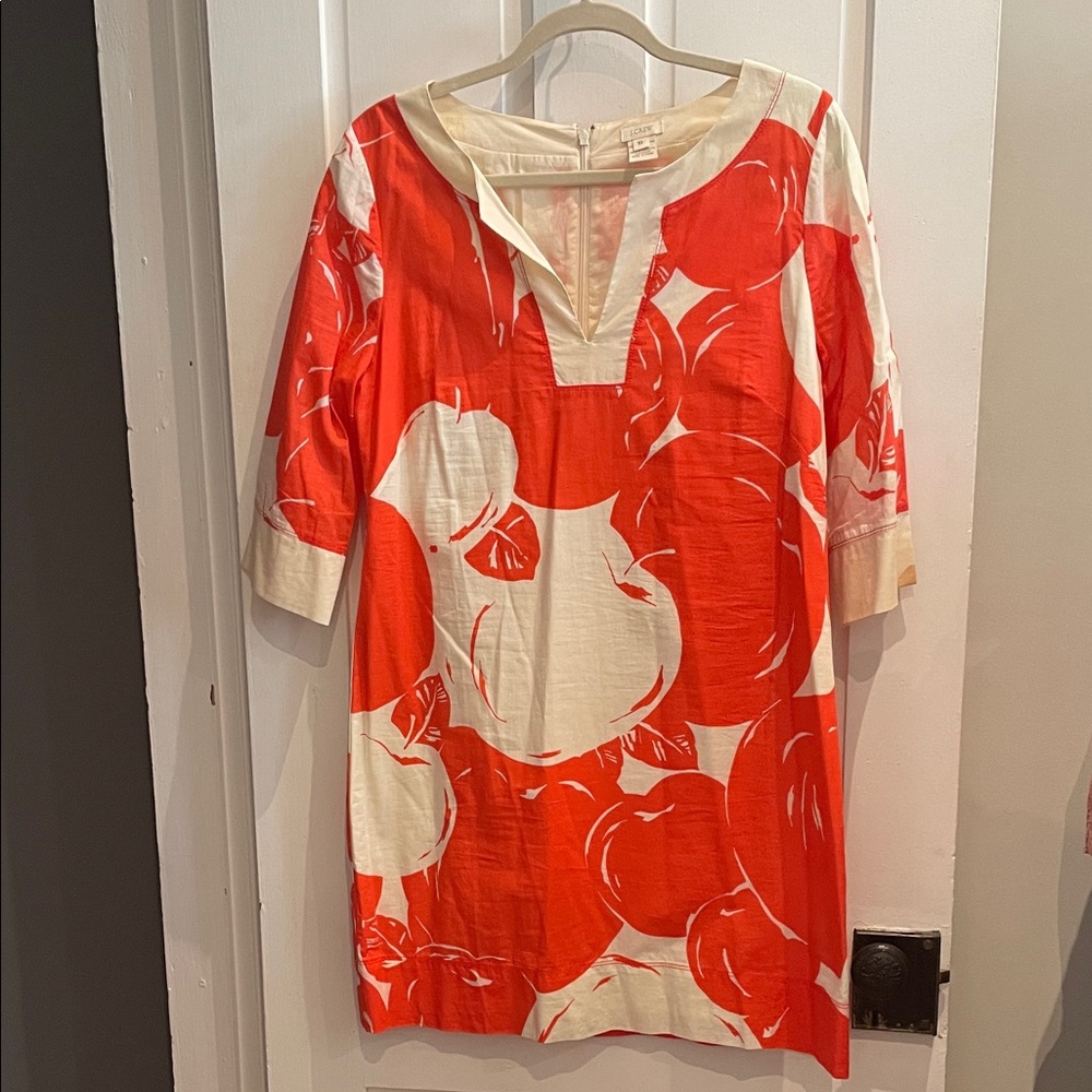 J. Crew Red/Orange and Cream Floral Dress Sz 10